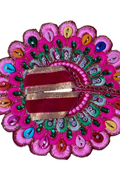 Handcrafted Laddu Gopal Dress Set with Decorative Poshak Aasan – Designer Bal Gopal Shringar & Puja Decoration (Set of 6, Multicolor)