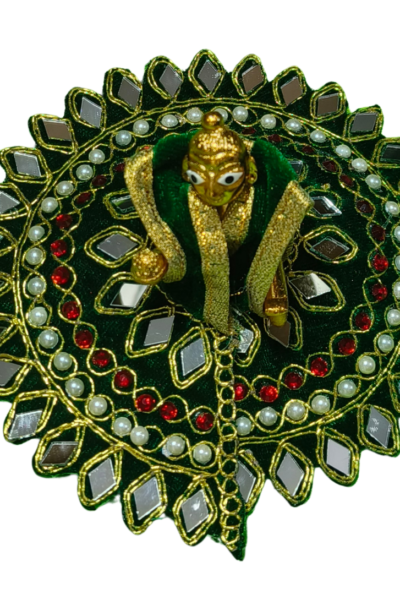 Premium Laddu Gopal Dress with Designer Stone Work Aasan – Velvet Krishna Poshak Set (Set of 6, Festive Collection)