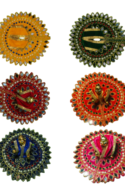 Premium Laddu Gopal Dress with Designer Stone Work Aasan – Velvet Krishna Poshak Set (Set of 6, Festive Collection)