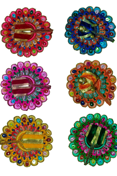 Handcrafted Laddu Gopal Dress Set with Decorative Poshak Aasan – Designer Bal Gopal Shringar & Puja Decoration (Set of 6, Multicolor)