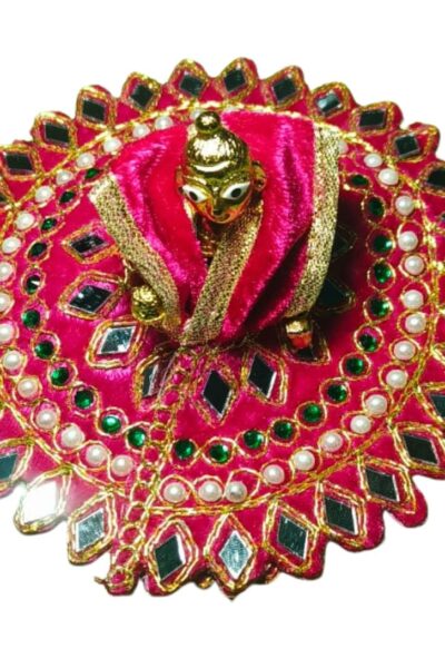 Royal Laddu Gopal Velvet Dress with Heavy Mirror & Pearl Work Aasan – Designer Krishna Poshak for Bal Gopal (Blue, Orange & Pink Set)