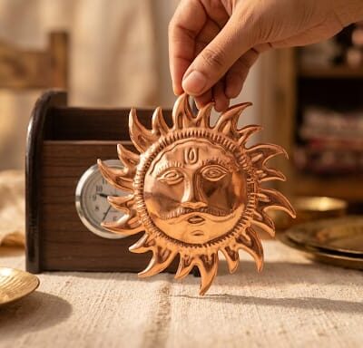 Premium Copper Sun Wall Hanging – Vastu Decorative Sun for Home & Office